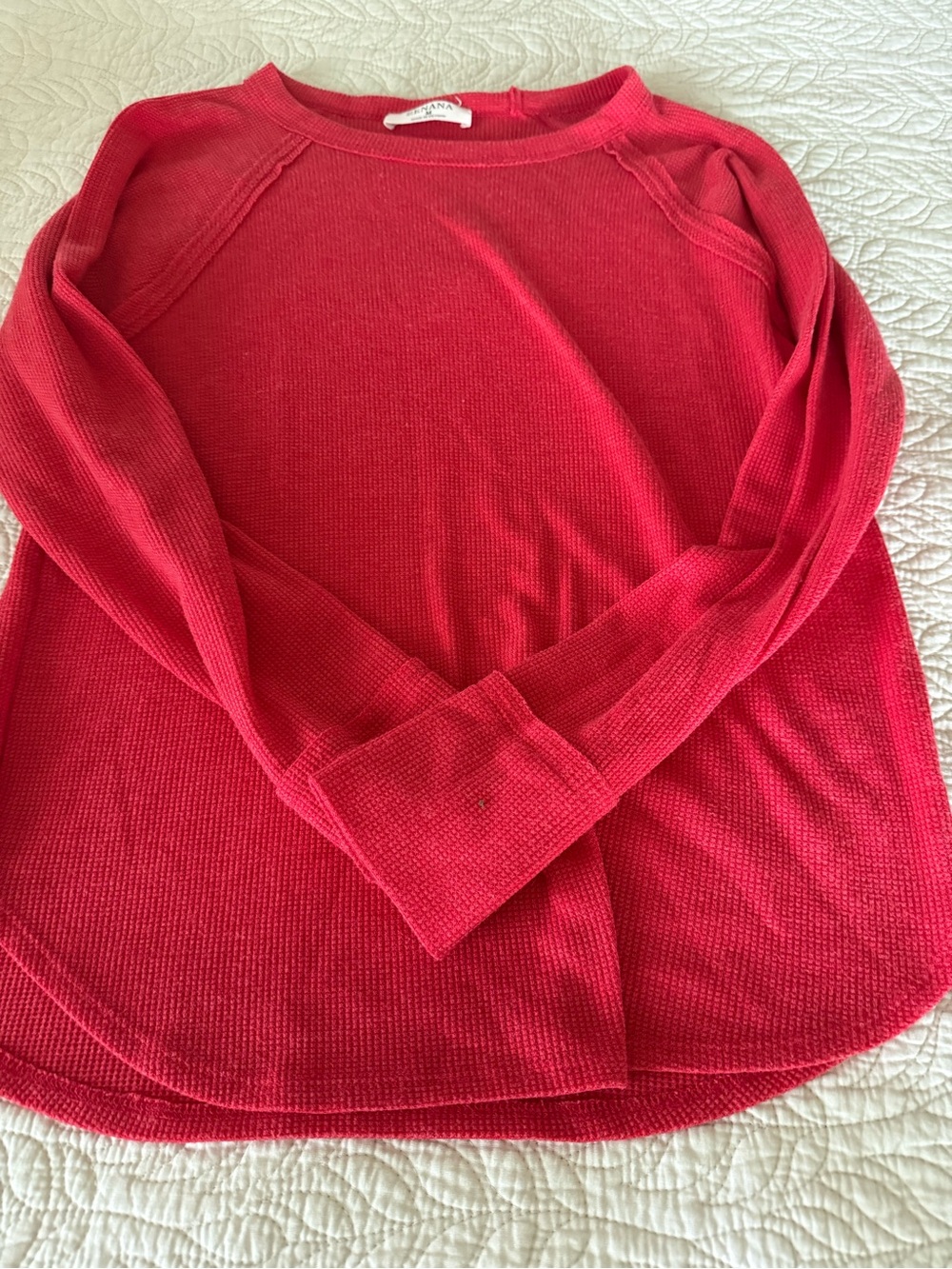 Red Waffle-Knit Crewneck Pullover Sweatshirt - Womens